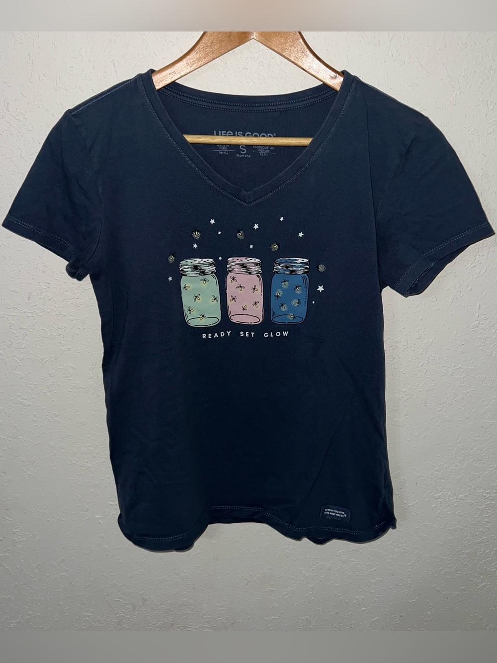Life Is Good Ready Set Glow Firefly graphic Short Sleeve Crusher Tee Size Small